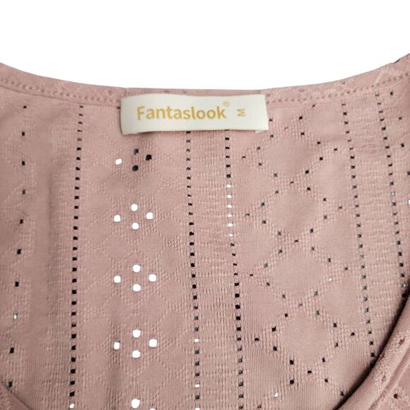 Rose Pink Eyelet Sleeveless Feminine Blouse Top on Sale 5 for $25 - Picture 3 of 6